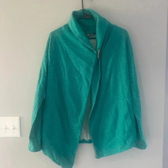 The North Face Fallsgrove Wrap Sweater Toggle Cardigan S Heathered Green Cotton - Picture 1 of 7